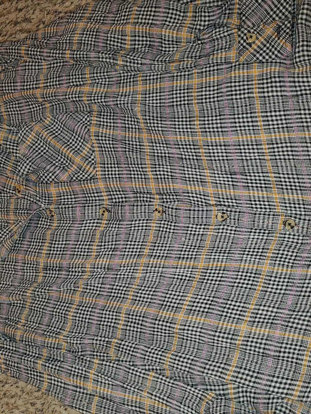 Free People Black White Plaid Button-Up with Yellow and Pink Accents